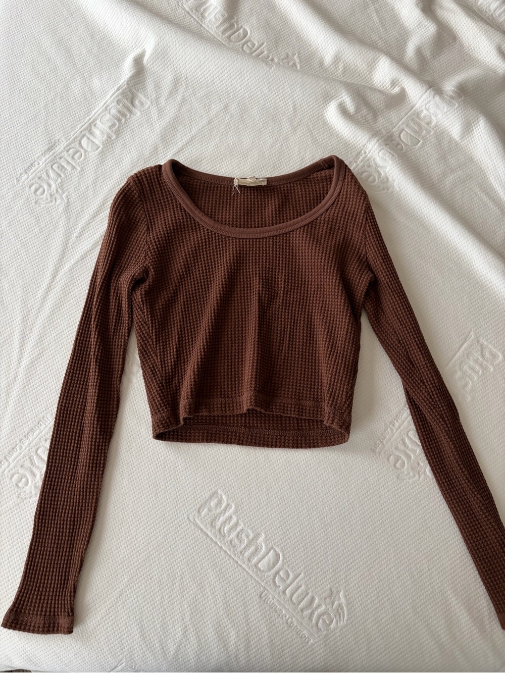 Madewell Waffle Knit Long-Sleeve Crop Top - Brown